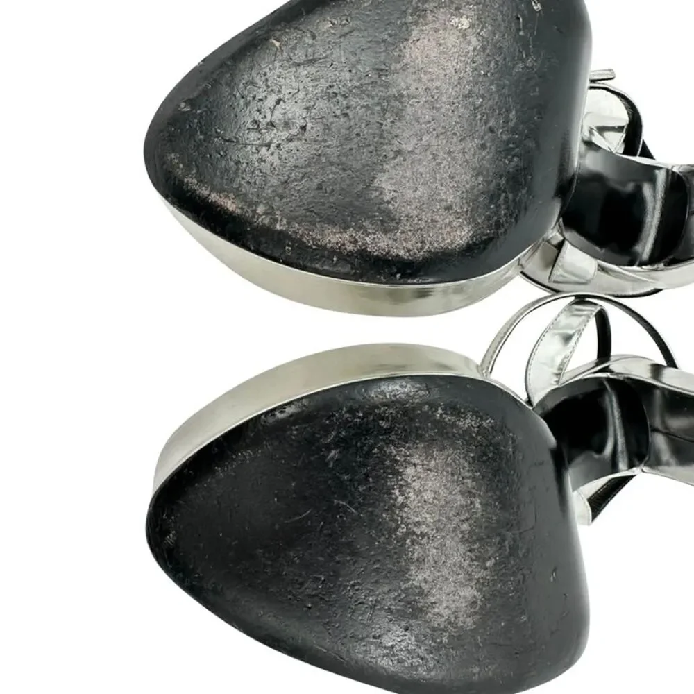Saint Laurent Jodie Platform Sandals in Metallic Silver Patent Leather